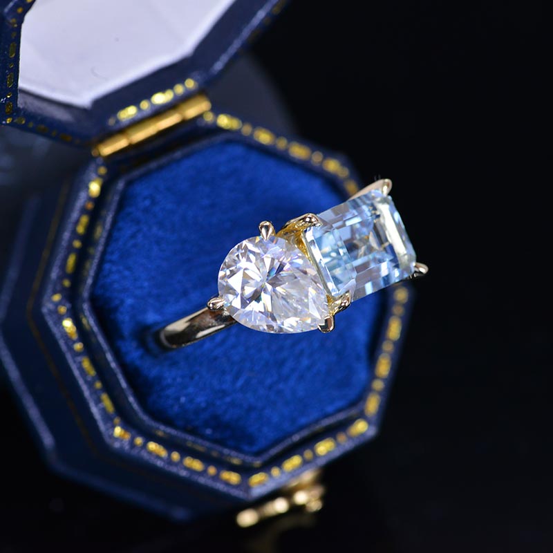 3 Carat Giliarto Emerald Cut Aquamarine with Pear Cut Paired Moissanite Two-Stone  Engagement Ring 3 Carat Giliarto Emerald Cut Aquamarine with Pear Cut Paired Moissanite Two-Stone  Engagement Ring
