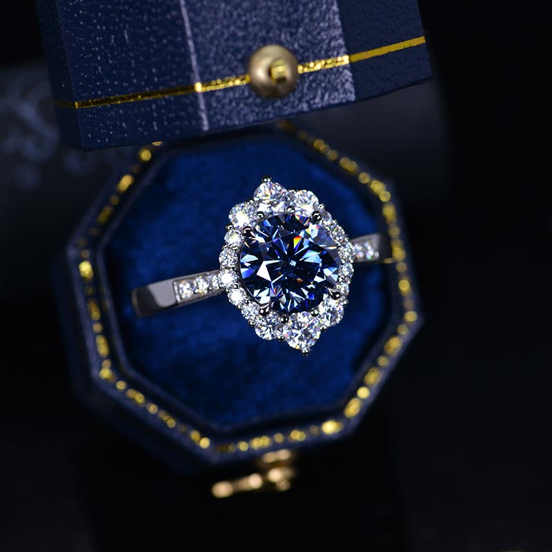 3 Carat Round Giliarto Dark-Grey Gray Giliarto Moissanite Halo Gold Engagement Ring 3 Carat Round Giliarto Dark-Grey Gray Giliarto Moissanite Halo Gold Engagement Ring