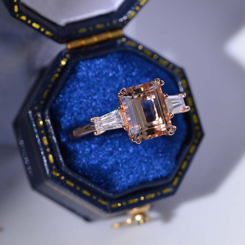 3 Carat Emerald Cut Genuine Peach Morganite Engagement Ring 3 Carat Emerald Cut Genuine Peach Morganite Engagement Ring