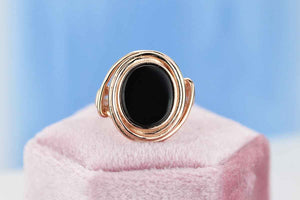 Rose Gold Plated Silver Dainty Natural Black Onyx Ring Set, Oval Cut Onyx Vintage Ring , Rose Gold Ring Unique Ring