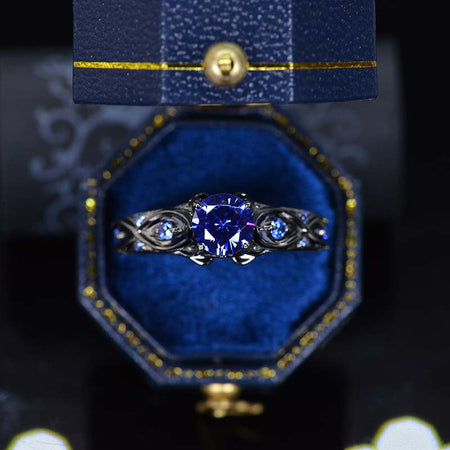 14K Black Gold Sapphire Celtic Engagement Ring