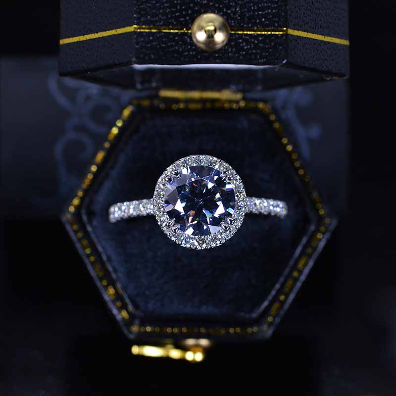 2 Carat  Gray Giliarto Moissanite Halo Gold Engagement Promissory Ring 2 Carat  Gray Giliarto Moissanite Halo Gold Engagement Promissory Ring
