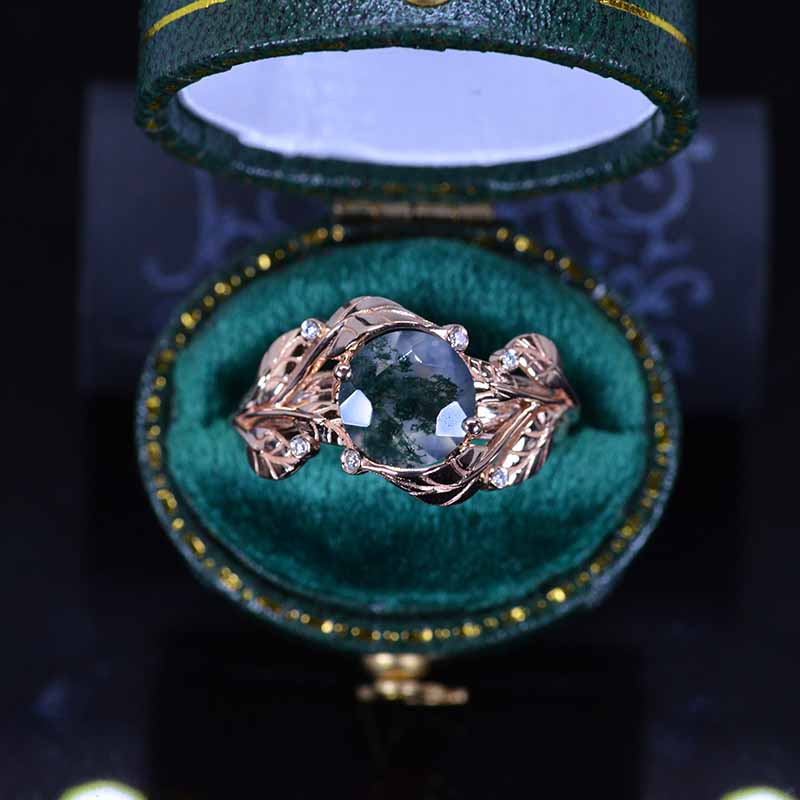 2 Carat Genuine Moss Agate Floral Leaf Rose Gold Engagement Ring Model 747-8 2 Carat Genuine Moss Agate Floral Leaf Rose Gold Engagement Ring Model 747-8