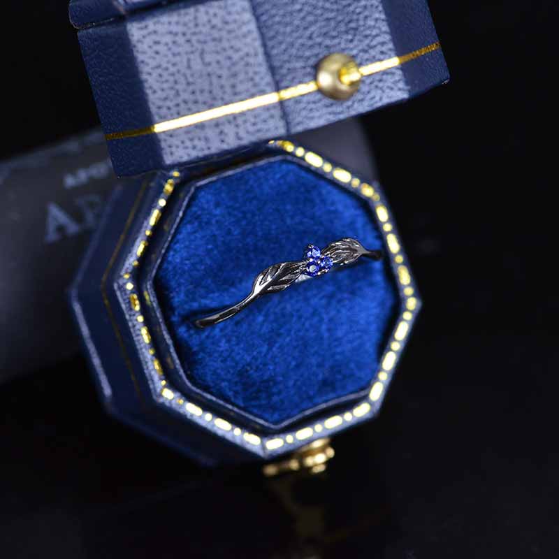 Celtic Royal Blue Sapphire Stackable 14K Black Gold Ring Celtic Royal Blue Sapphire Stackable 14K Black Gold Ring