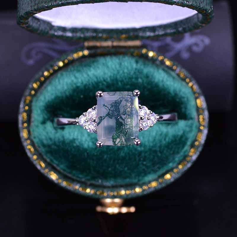 3Ct Emerald Shape Step Cut Genuine Moss Agate ring, Moss Agate solitaire ring, 3 Carat Genuine Moss Agate  Ring, Genuine Moss Agate Vintage Ring 3Ct Emerald Shape Step Cut Genuine Moss Agate ring, Moss Agate solitaire ring, 3 Carat Genuine Moss Agate  Ring, Genuine Moss Agate Vintage Ring