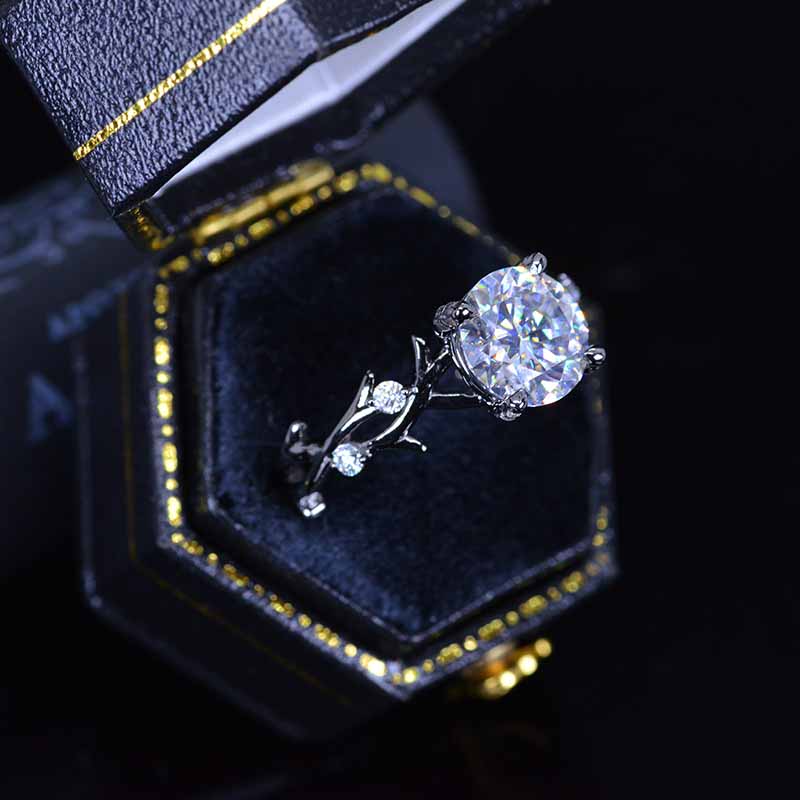 2 Carat Giliarto Moissanite Twig Floral Black Gold Engagement Ring 2 Carat Giliarto Moissanite Twig Floral Black Gold Engagement Ring