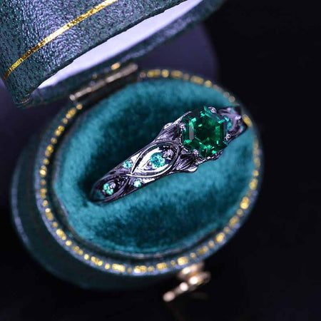 14K Black Gold Hexagonal Emerald Celtic Engagement Ring