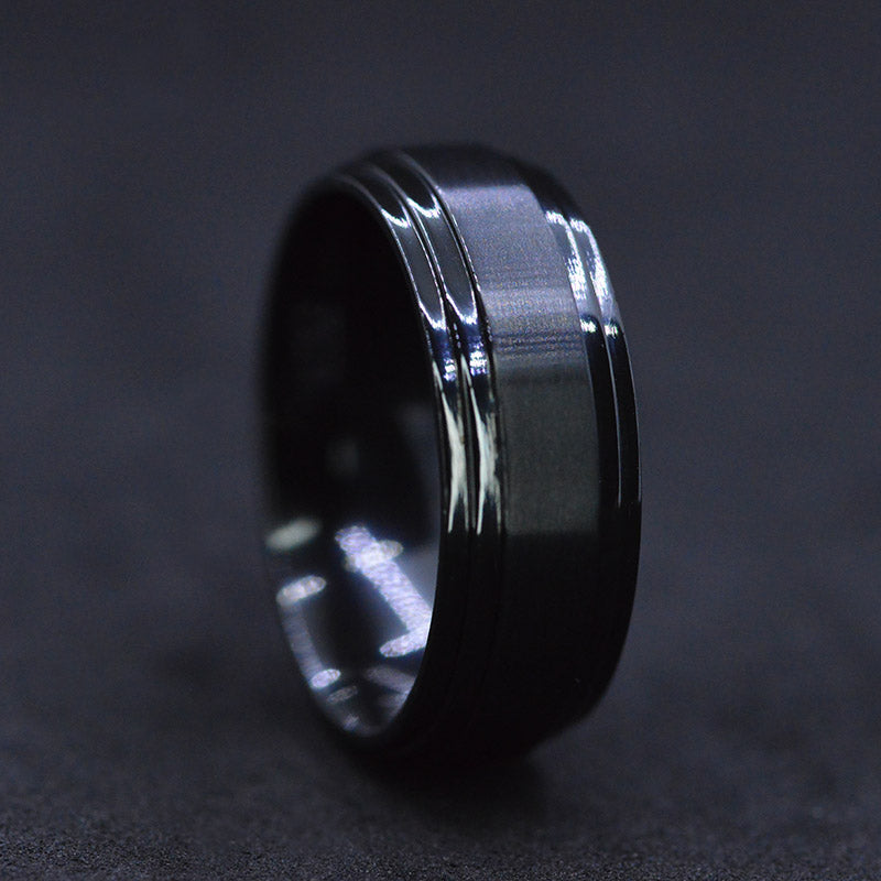 Black Titanium Brushed Double Ridged Band Black Titanium Brushed Double Ridged Band