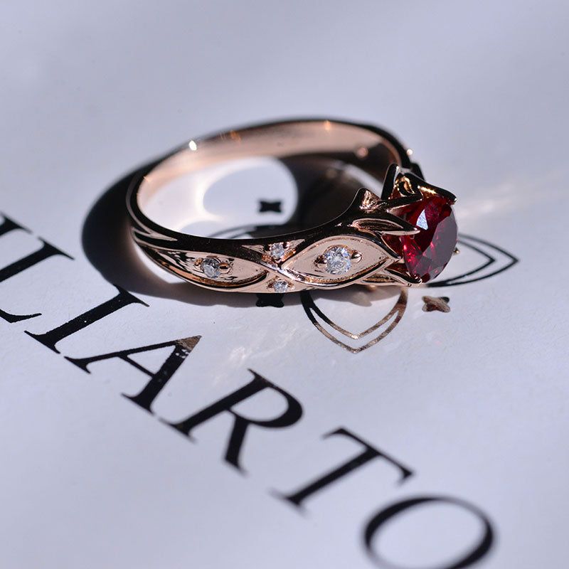 Celtic Ruby Round Center Stone Engagement 14K Rose Gold Ring Wedding Ring Celtic Ruby Round Center Stone Engagement 14K Rose Gold Ring Wedding Ring