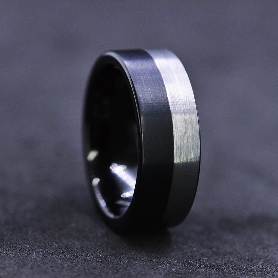 Tungsten Ring Black and Silver Brushed Men's Ring, Men's Wedding Band, Dual Color Men's Band Tungsten Ring Black and Silver Brushed Men's Ring, Men's Wedding Band, Dual Color Men's Band