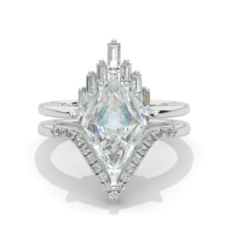 2.5 Carat Kite LAB-Grown Diamond Halo 14K White Gold Engagement Ring, Eternity Ring Set Model 416-12x8