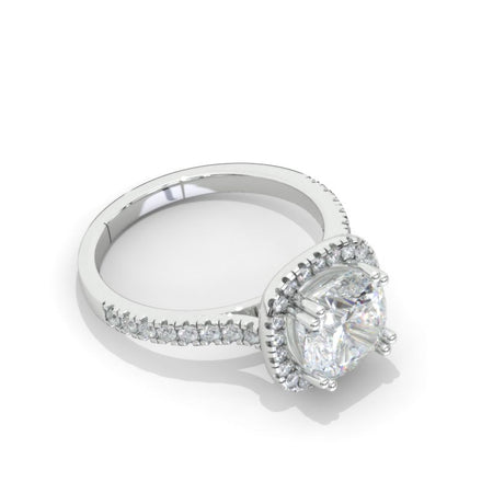 2.5 Carat Cushion Moissanite Halo Engagement Ring. Victorian 14K White Gold Ring