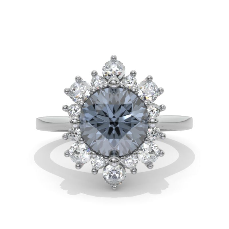 Dark Gray Snowflake Moissanite Ring/2.0ct Round Cut Moissanite Halo Ring Dark Gray Snowflake Moissanite Ring/2.0ct Round Cut Moissanite Halo Ring