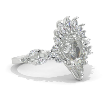 2.5 Carat Kite Moissanite Halo 14K White Gold Engagement Ring