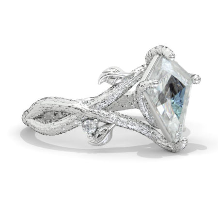 2.5 Carat Kite Moissanite Twig Floral 14K White Gold Engagement Ring