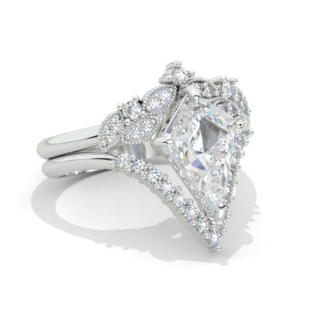 2.5 Carat Kite Moissanite Halo Engagement Ring Set. 2.5CT Fancy Kite Shape Moissanite Ring Set