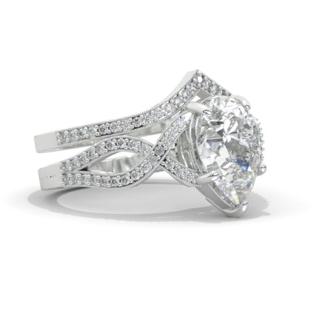 3 Carat Pear LAB-Grown Diamond Twisted 14K White Gold Engagement Eternity Ring Set Model 970