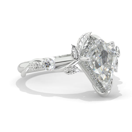 2.5 Carat Kite Moissanite Twig Floral Leaf 14K White Gold Engagement Ring