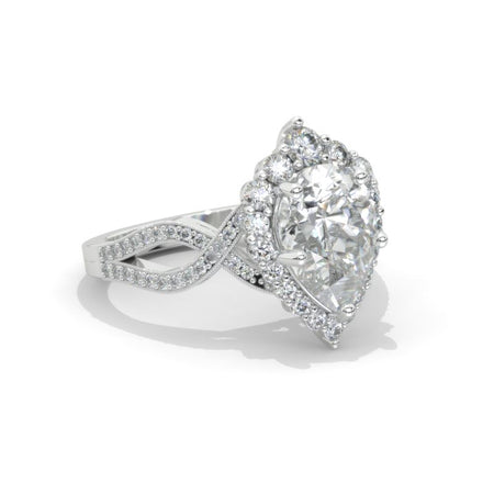 3 Carat Pear Moissanite Twisted 14K White Gold Engagement Eternity Ring Model 970 H2