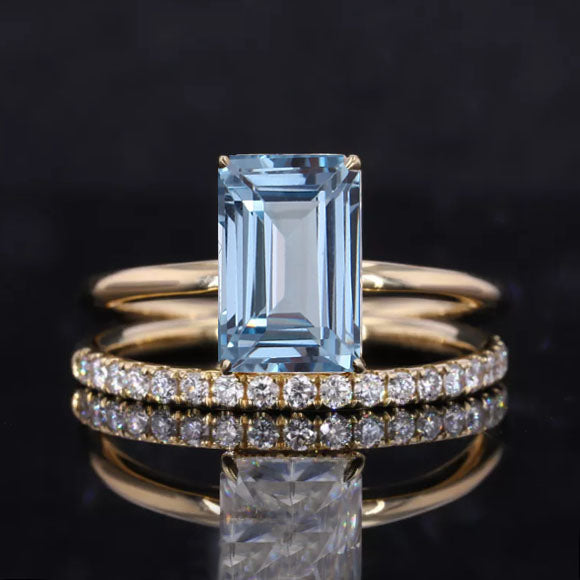 3Ct Aquamarine Engagement Ring Halo Elongated Radiant Cut Aquamarine Engagement Ring, 9x7mm Elongated Emerald Cut Aquamarine Engagement Ring with Eternity Band 3Ct Aquamarine Engagement Ring Halo Elongated Radiant Cut Aquamarine Engagement Ring, 9x7mm Elongated Emerald Cut Aquamarine Engagement Ring with Eternity Band