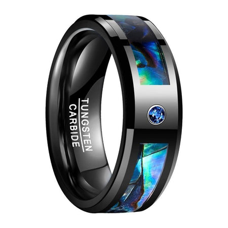 Genuine Abalone Shell with Sapphire Men's Tungsten Carbide Ring