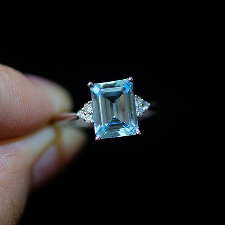 3Ct Emerald Shape Step Cut Aquamarine ring, Aquamarine solitaire ring, 3 Carat Natural Aquamarine Ring, Genuine Aquamarine Vintage Ring