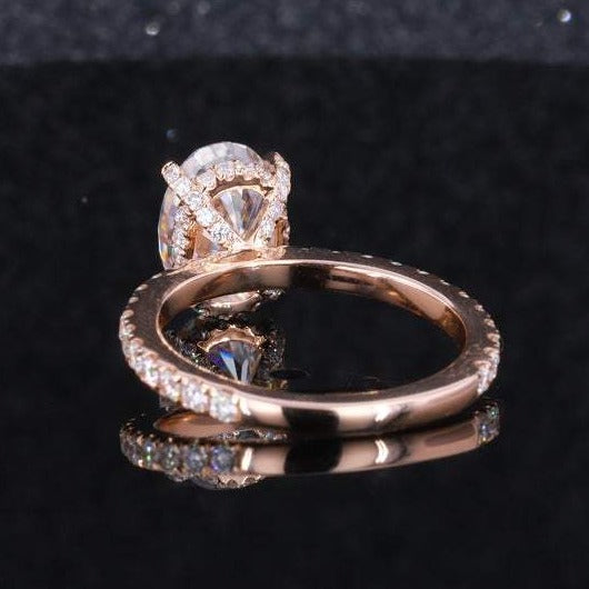Carat Morganite Oval Cut Hidden Halo 14K Rose Gold Engagement