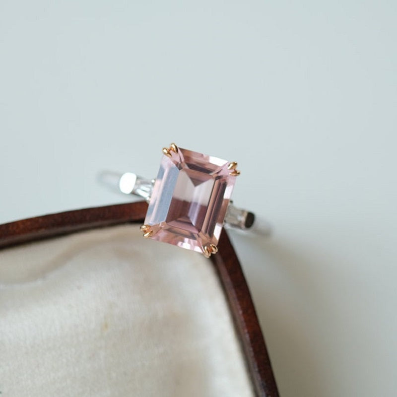 3Ct Emerald cut Morganite ring, Morganite ring, Vitage natural Morganite ring, genuine morganite emerald cut vintage ring 3Ct Emerald cut Morganite ring, Morganite ring, Vitage natural Morganite ring, genuine morganite emerald cut vintage ring