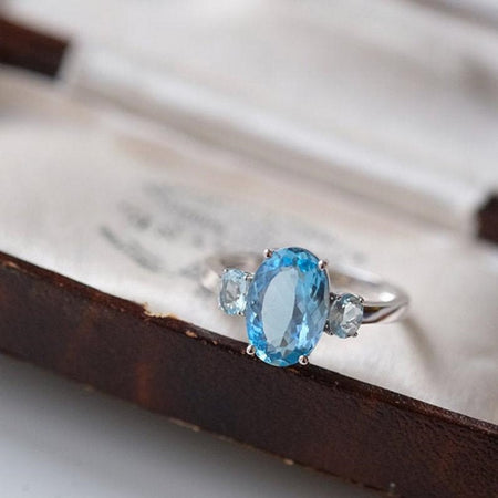 Oval Three Stone Aquamarine ring, Aquamarine ring, natural aquamarine ring, genuine aquamarine Oval Shape Gold ring