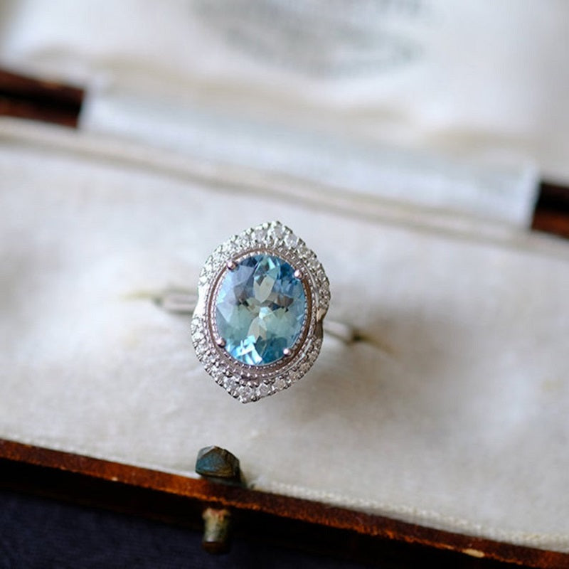 2Ct Oval cut Aquamarine ring, Aquamarine solitaire ring, natural aquamarine ring, genuine aquamarine Oval Shape vintage halo ring 2Ct Oval cut Aquamarine ring, Aquamarine solitaire ring, natural aquamarine ring, genuine aquamarine Oval Shape vintage halo ring