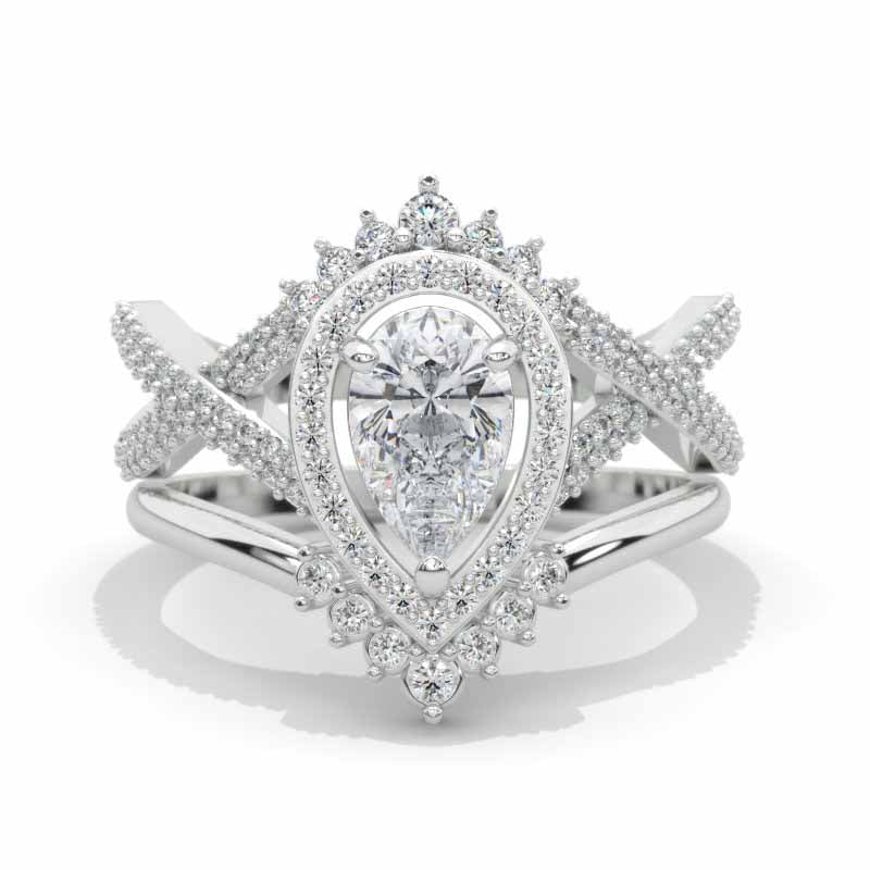Pear Moissanite Halo Twisted Engagement Ring Pear Moissanite Halo Twisted Engagement Ring
