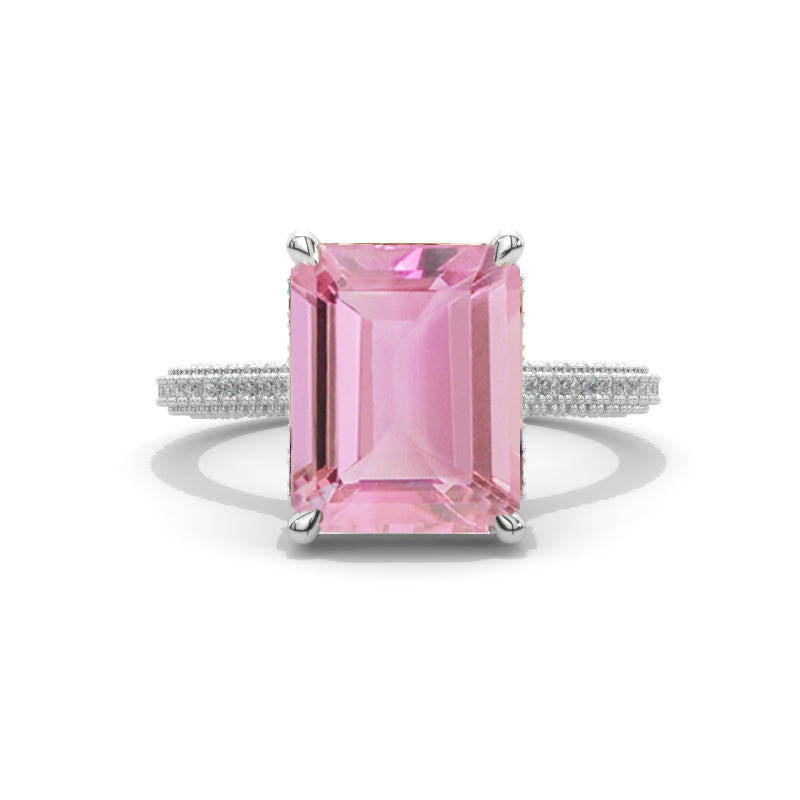 4 Carat Giliarto Emerald Cut Pink Morganite Hidden Halo Engagement Ring 4 Carat Giliarto Emerald Cut Pink Morganite Hidden Halo Engagement Ring
