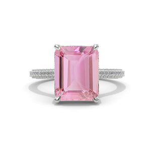 4 Carat Giliarto Emerald Cut Pink Morganite Hidden Halo Engagement Ring