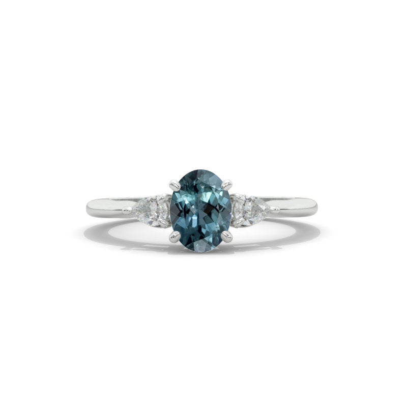 1 Carat Oval Three Stone Teal Sapphire 14K Gold Engagement Promissory Ring 1 Carat Oval Three Stone Teal Sapphire 14K Gold Engagement Promissory Ring