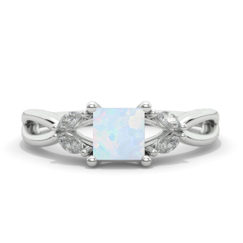 Princess Cut Genuine Natural White Opal Twisted Shank Engagement Ring Princess Cut Genuine Natural White Opal Twisted Shank Engagement Ring