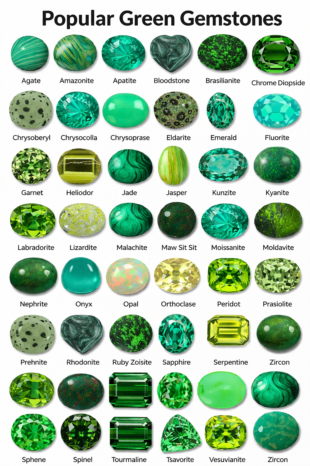 🌿 The Ultimate Guide to Green Gemstones (A–Z): Types, Meanings & Uses