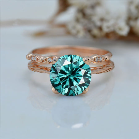 2 Carat Green Moissanite Engagement Eternity Gold Rings Set