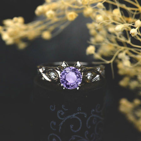 1 Carat Lavender Purple Sapphire 14K Black Gold Celtic Engagement Ring