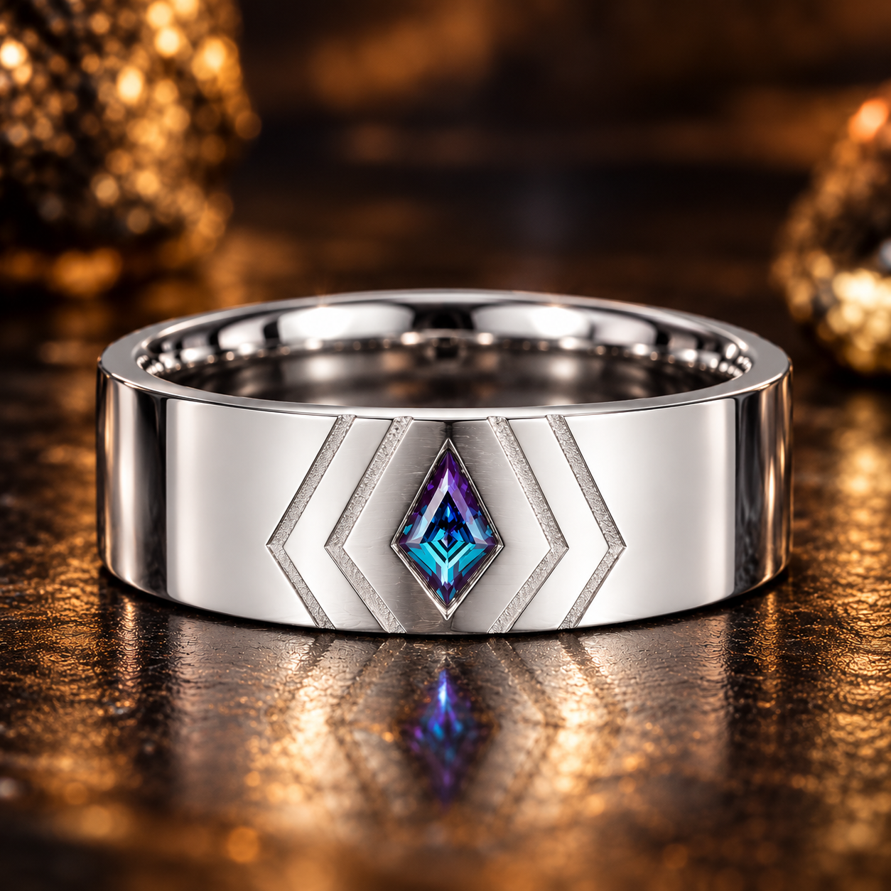 Lab-Grown Alexandrite Kite Ring in 14K White Gold | Model 6mm