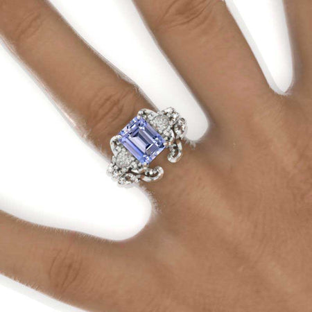3 Carat Emerald Halo Purple Sapphire Twisted Shank  White Gold Engagement Ring Set