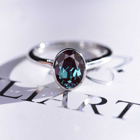 3 Carat Oval Alexandrite Bezel Set White Gold Engagement Ring