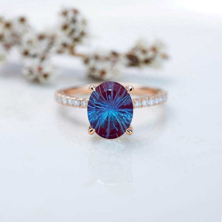 2 Carat Fireworks Cut Alexandrite Oval Cut Hidden Halo Rose Gold Engagement Ring