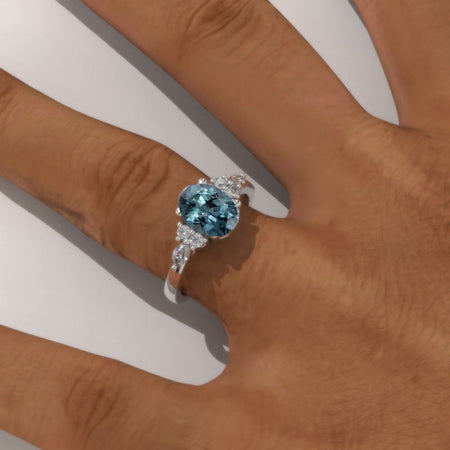 3 Carat Oval Teal Sapphire Engagement Ring