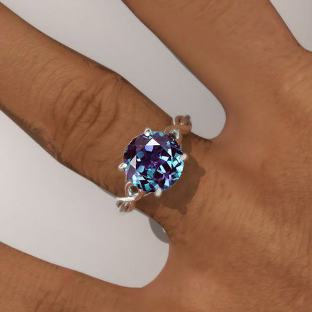 1.0 Carat Genuine Natural Alexandrite Lattice White Gold Engagement Ring