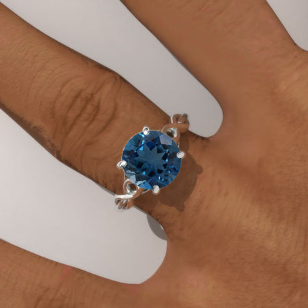 3.0 Carat Genuine London Blue Topaz Lattice White Gold Engagement Ring