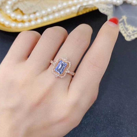 3Ct Emerald Cut Halo Purple Sapphire Ring, Purple Sapphire ring, Vintage Natural Purple Sapphire Ring, Genuine Purple Sapphire  Emerald Cut Ring