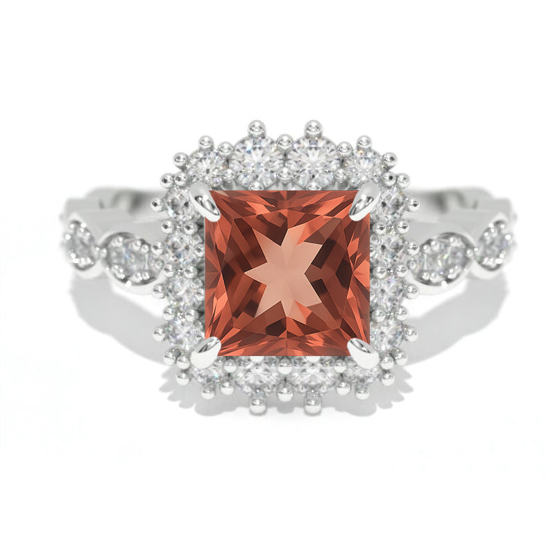 14K White Gold 1.5 Carat Princess Zultanite Halo Engagement Ring