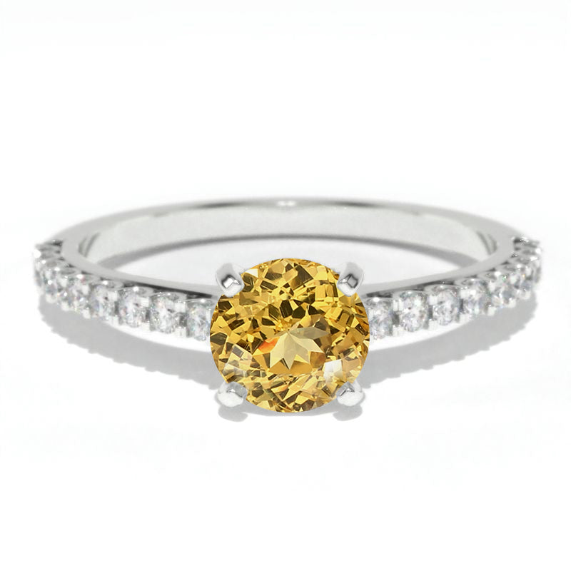 1.0 Carat Genuine Yellow Citrine Engagement Ring 14K White and Rose Gold  Ring