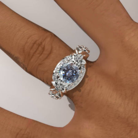 1.5 Carat Gray Moissanite Gold Floral Engagement Ring