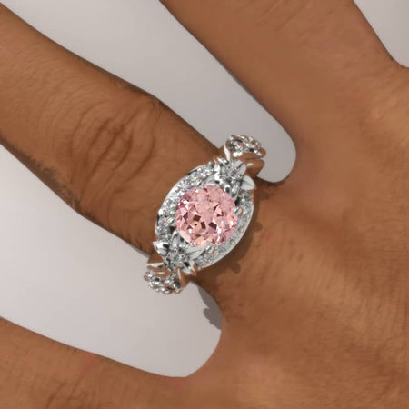 1.5 Carat Peach Sapphire Gold Floral Engagement Ring Model 7